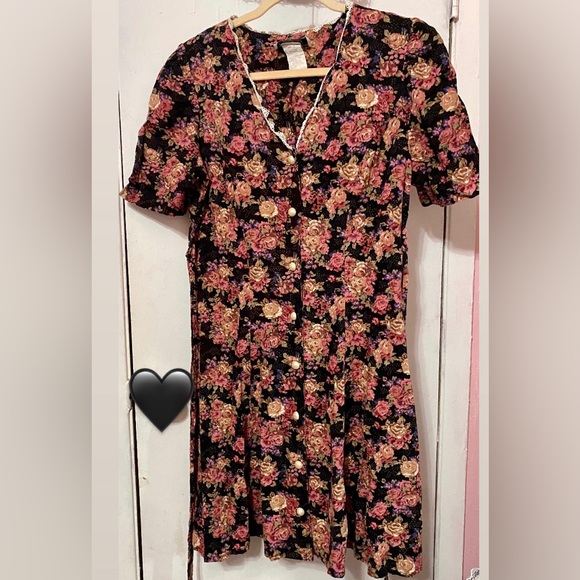 90s Vintage Floral Pearl Button Lace V Neck - Picture 1 of 4